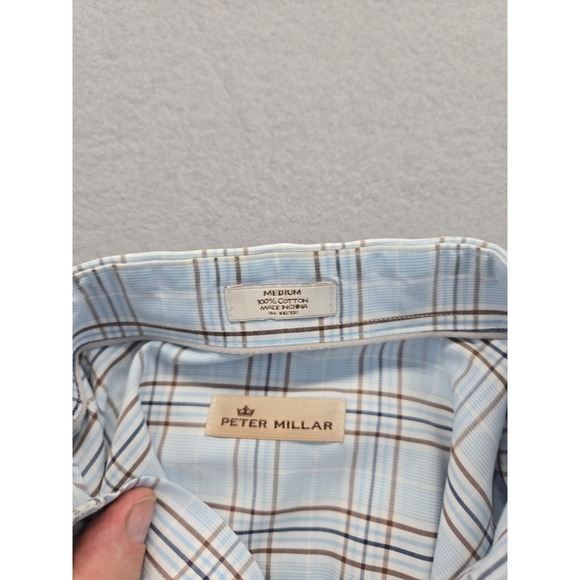 Peter Millar Shirt Mens Medium Long Sleeve Button Up Lightweight Plaid Casual - Picture 8 of 8